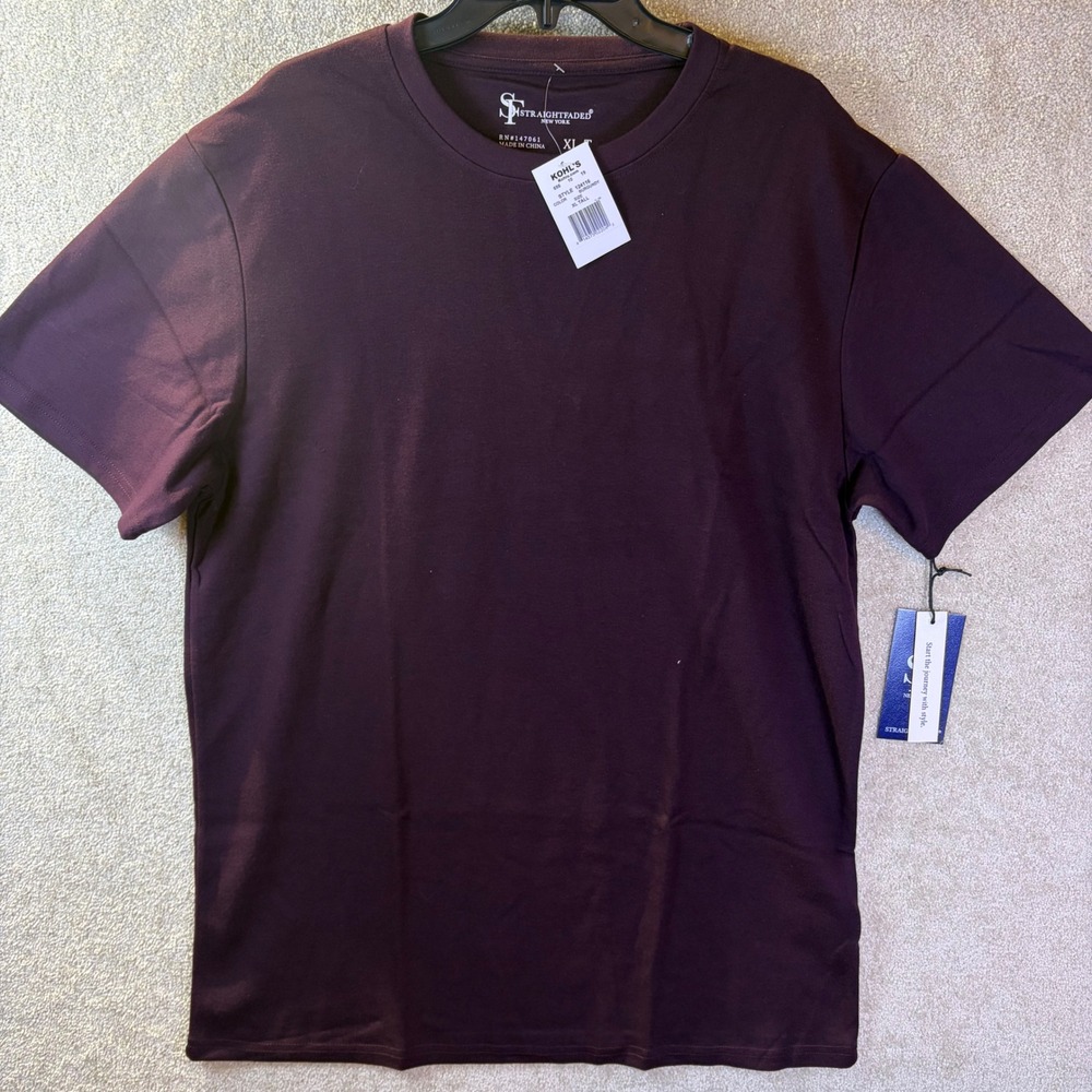 Straight Faded T-Shirt Mens XL Tall Burgundy Short Sleeve Crew Neck Stretch NEW